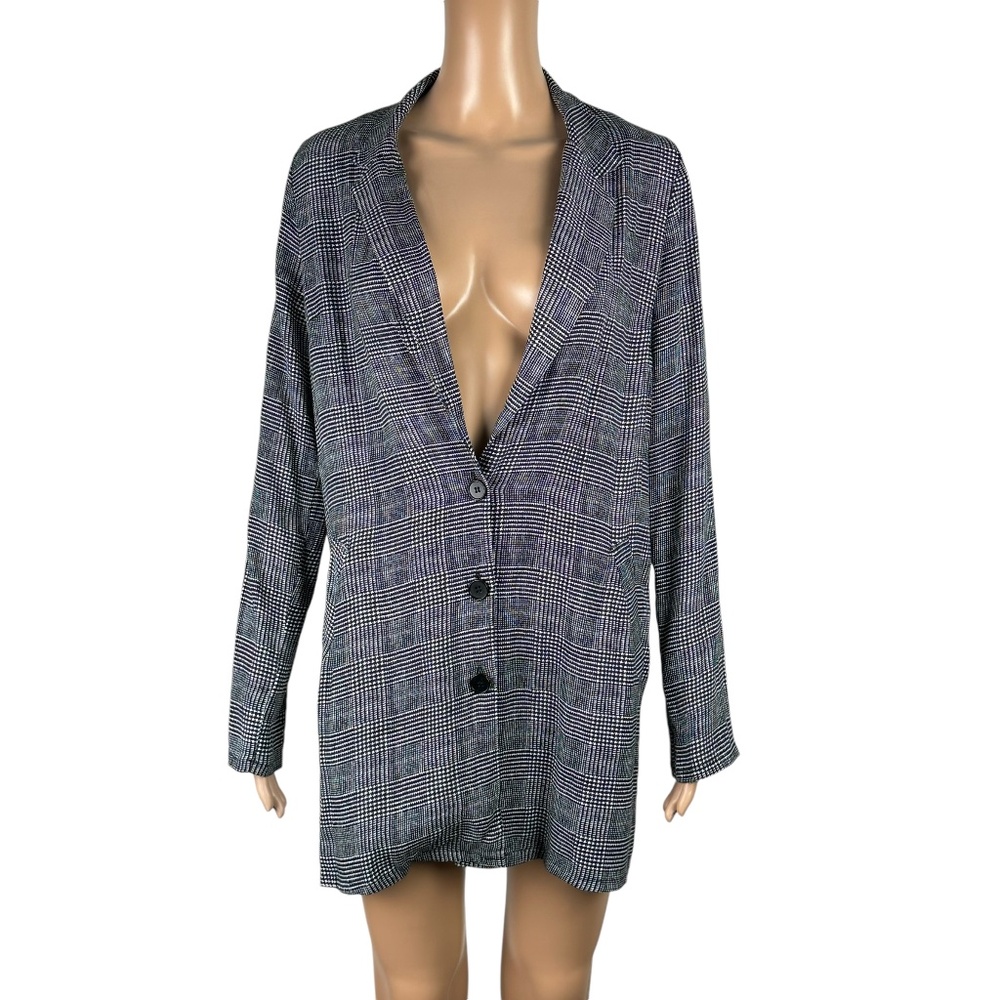 Reformation Black & White Glen Plaid Blazer Button-Up Longline Blazer Size 2